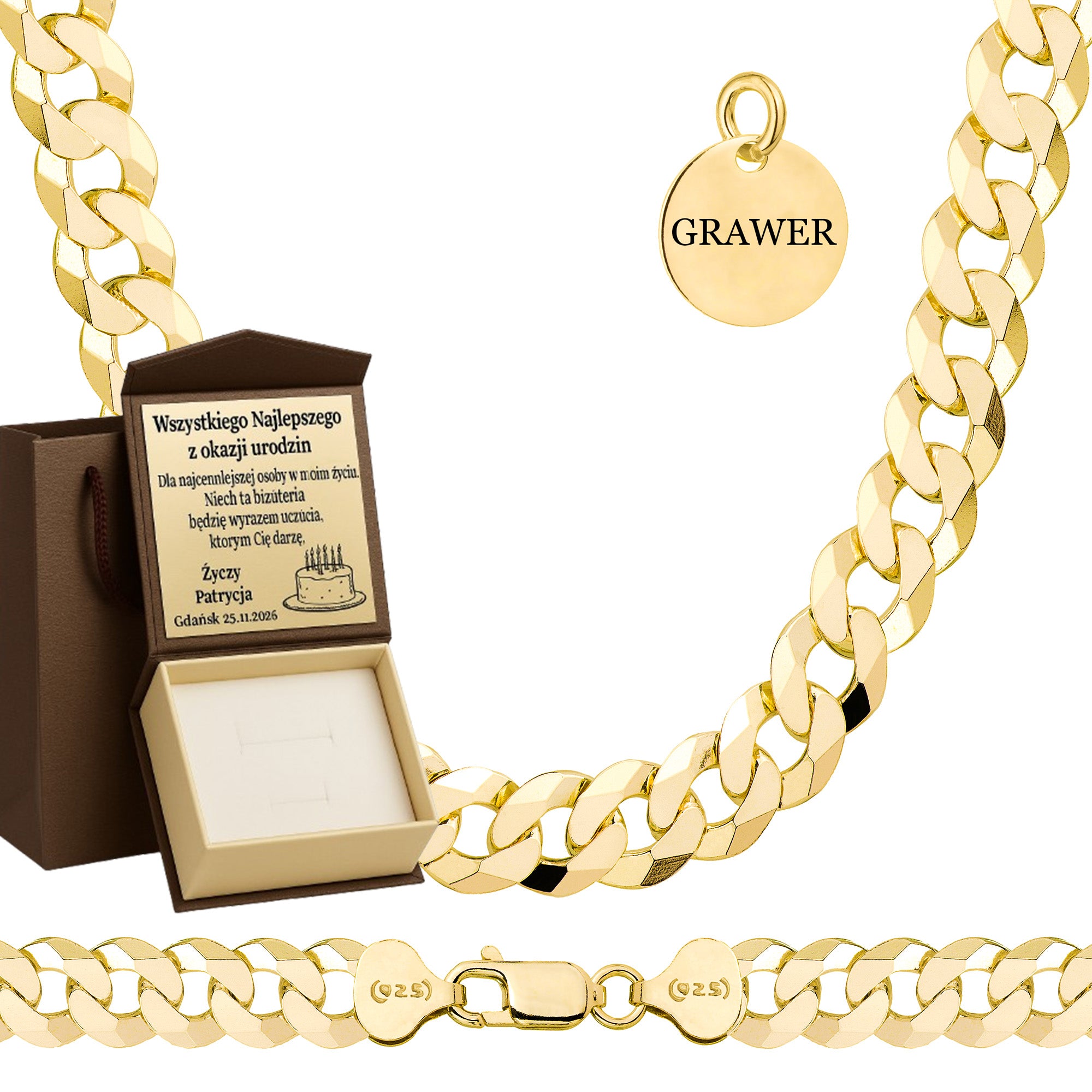 Łańcuszek pozłacany srebrny pancerka 8,5mm pr. 925