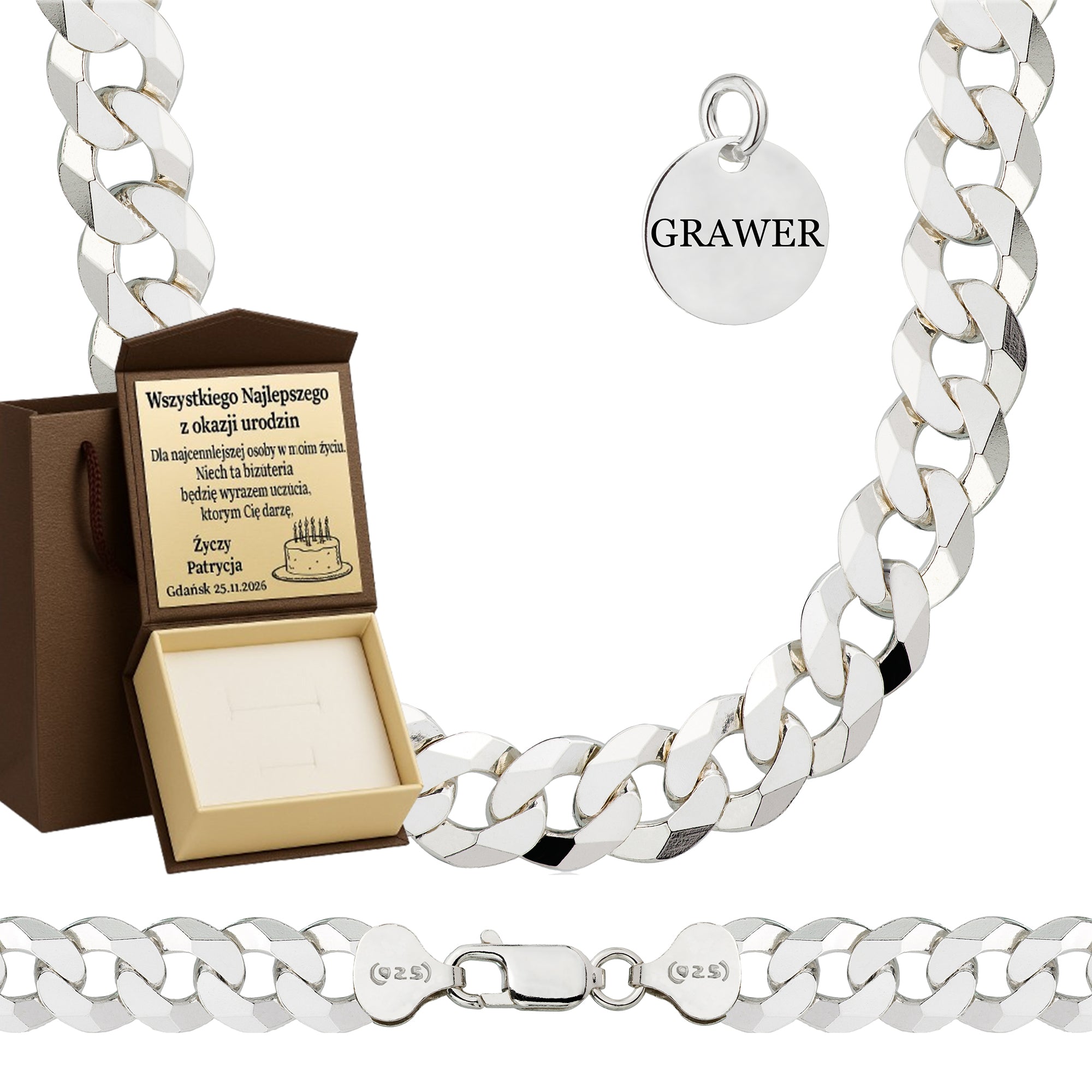 Łańcuszek srebrny pancerka 9,5mm pr. 925