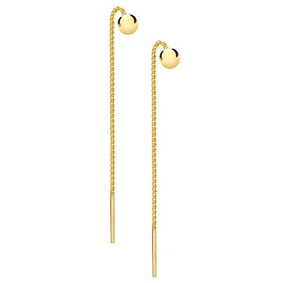 Złocone kolczyki z kulką przeciągane przez ucho
