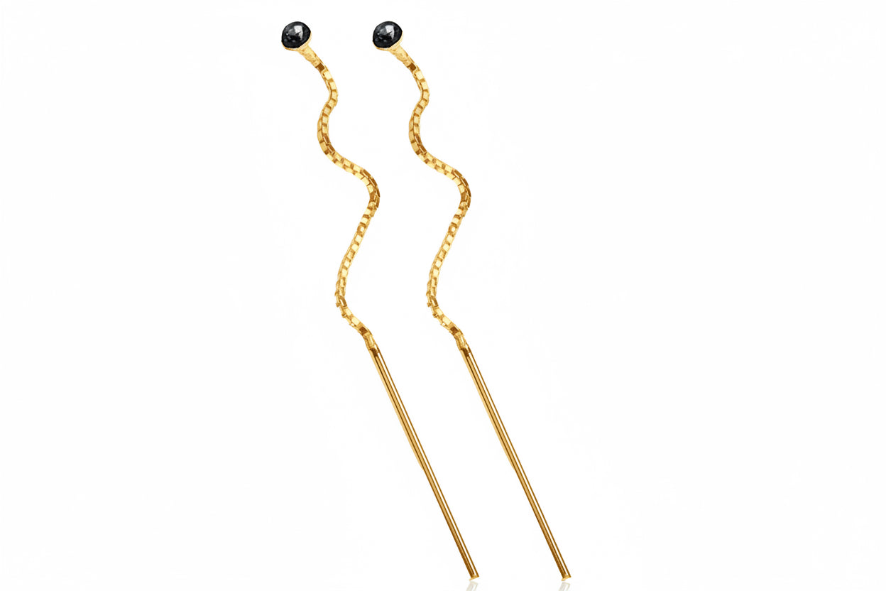 Kolczyki przekładane z cyrkonią 2,5 mm czarne srebro pozłacane