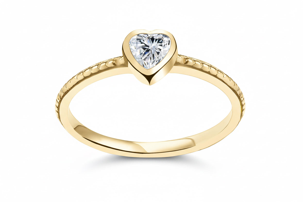 Pierścionek z sercem srebro pozłacane