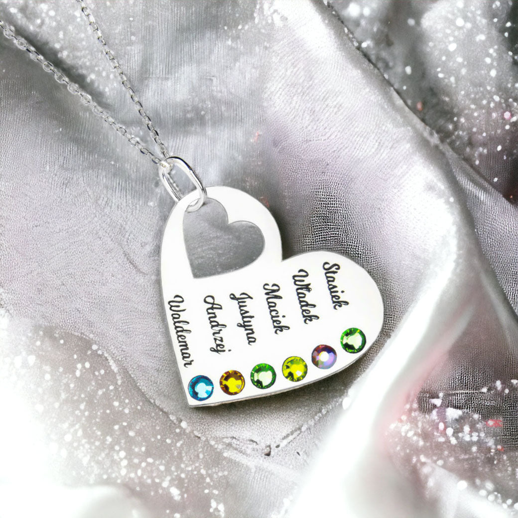 Naszyjnik z imionami dzieci i kamieniami narodzin