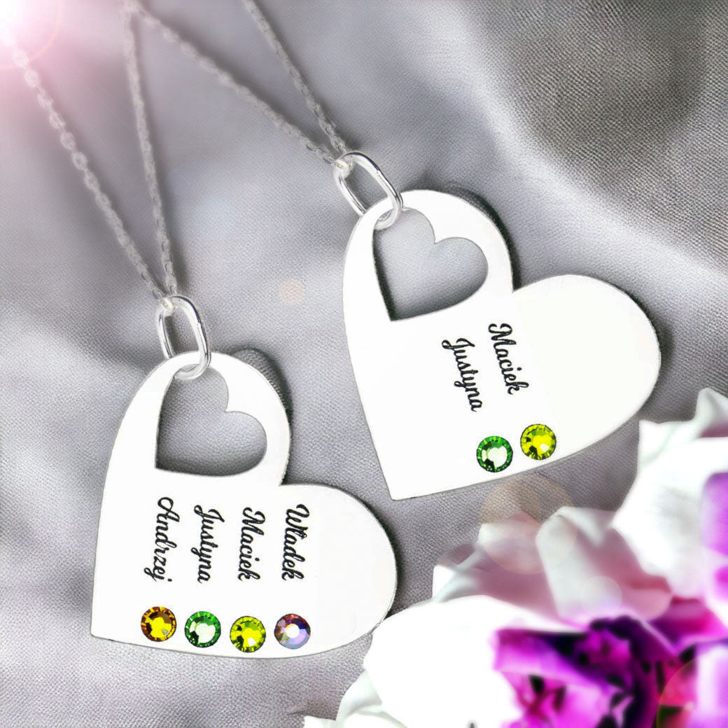 Naszyjnik z imionami dzieci i kamieniami narodzin