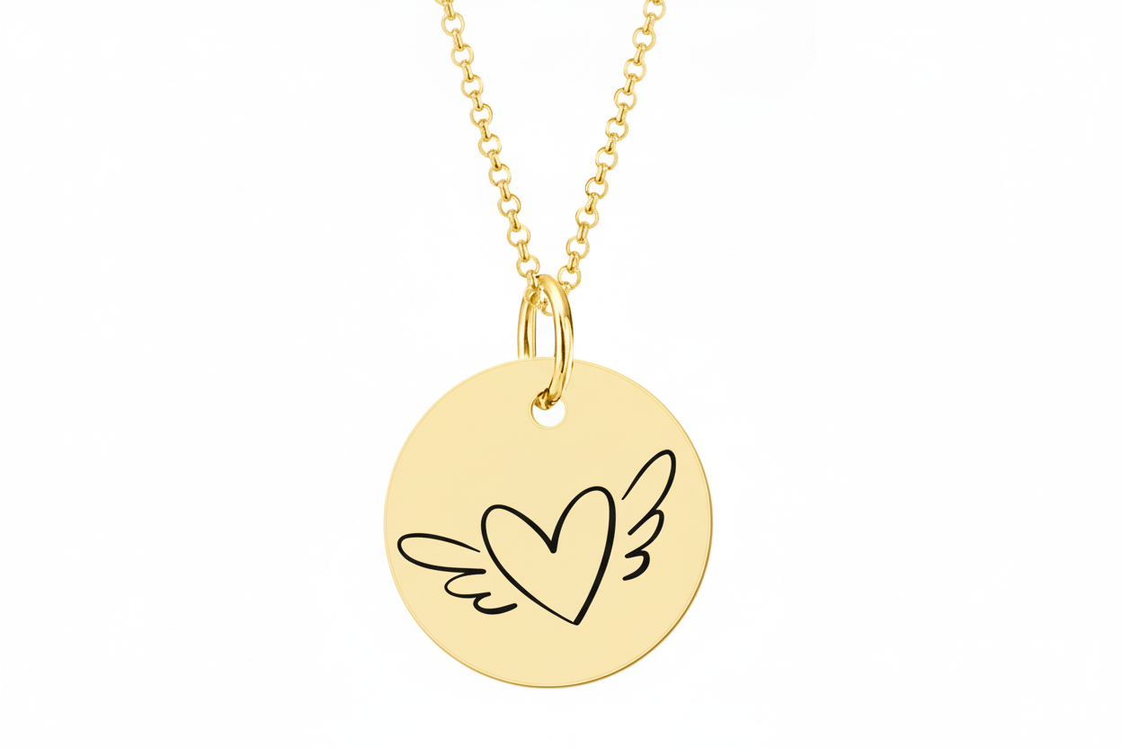 Grawerowana zawieszka medalik na pamiątkę I Komunii Świętej - serce srebro pozłacane