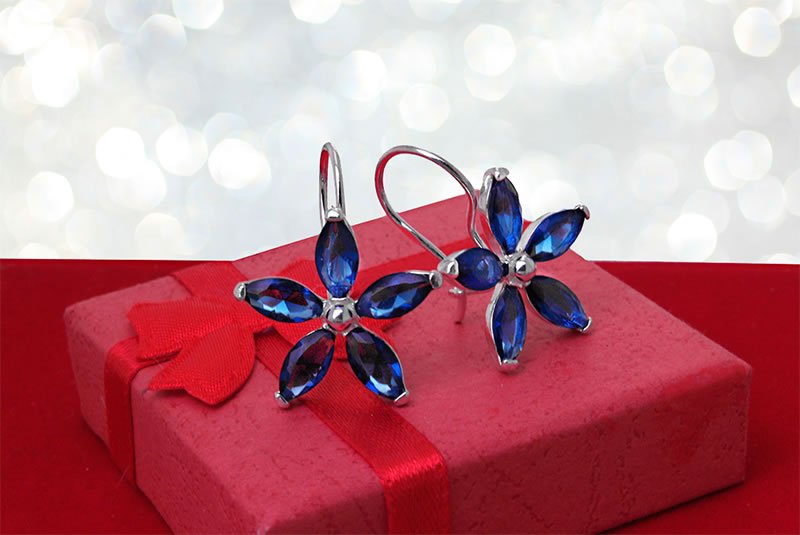 Kolczyki szafirowe kwiaty bigiel