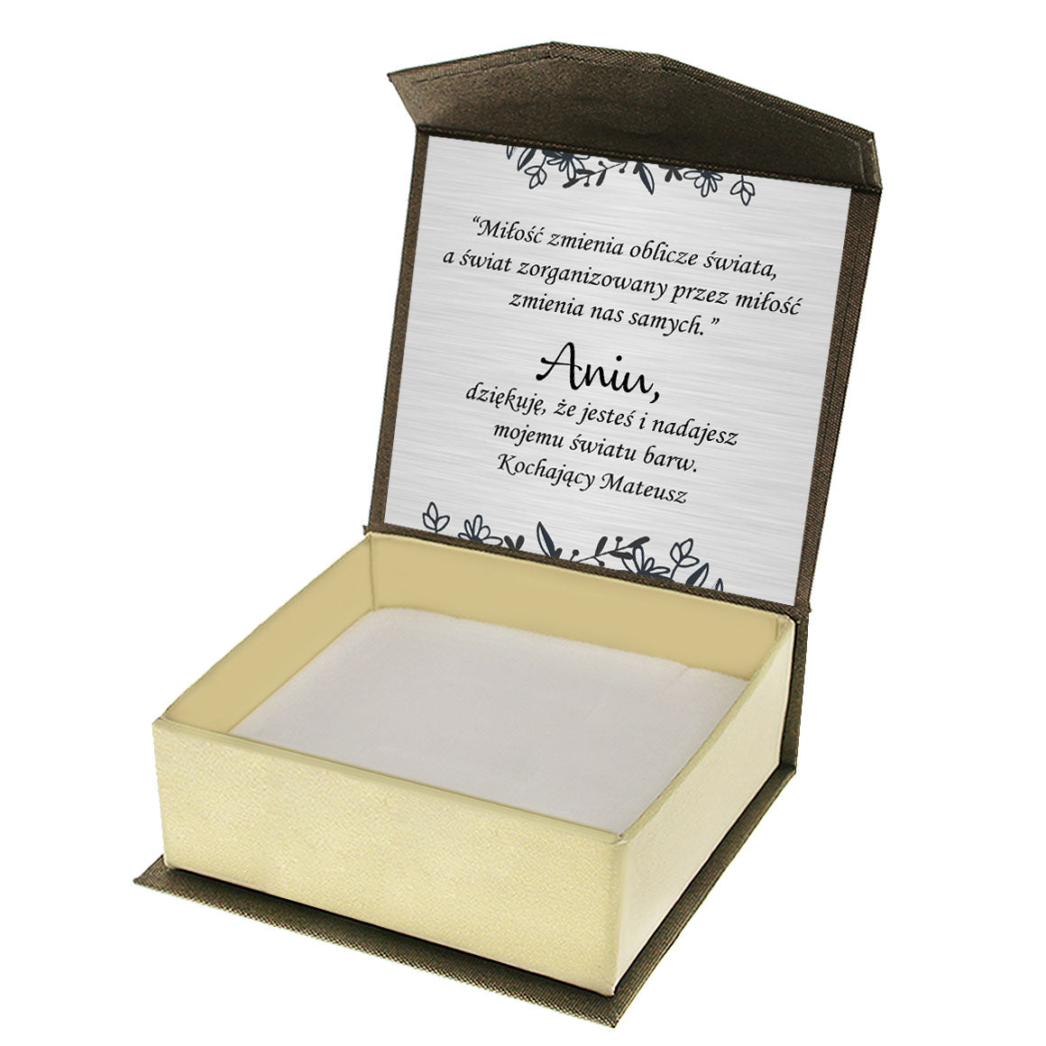 Pudełko na biżuterię z grawerem tabliczka srebrna 1