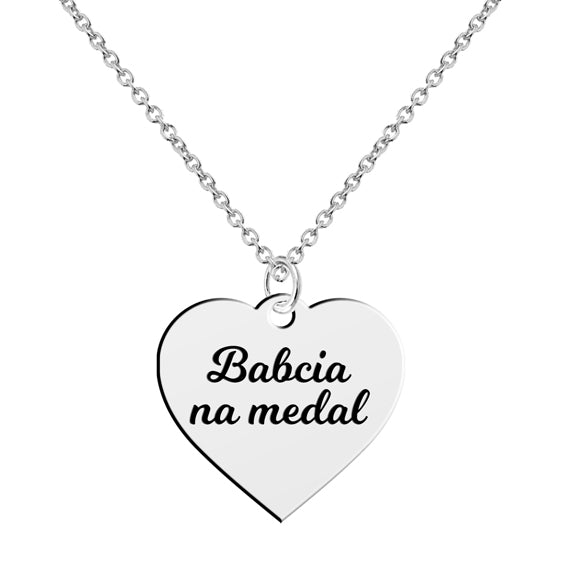 Naszyjnik serce z grawerem Babcia na medal
