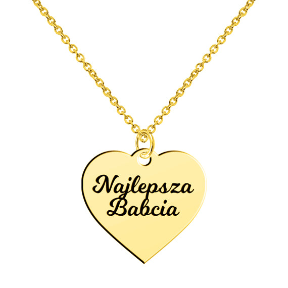 Naszyjnik serce z grawerem Najlepsza Babcia pozłacany