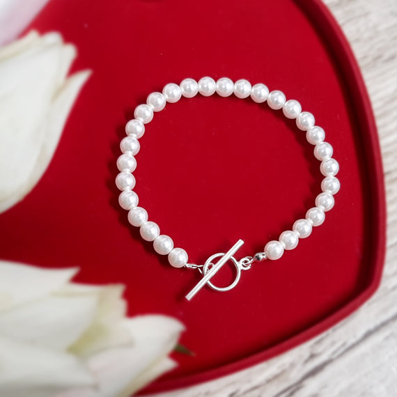 Bransoletka z perełkami zapięcie toggle perły 6mm