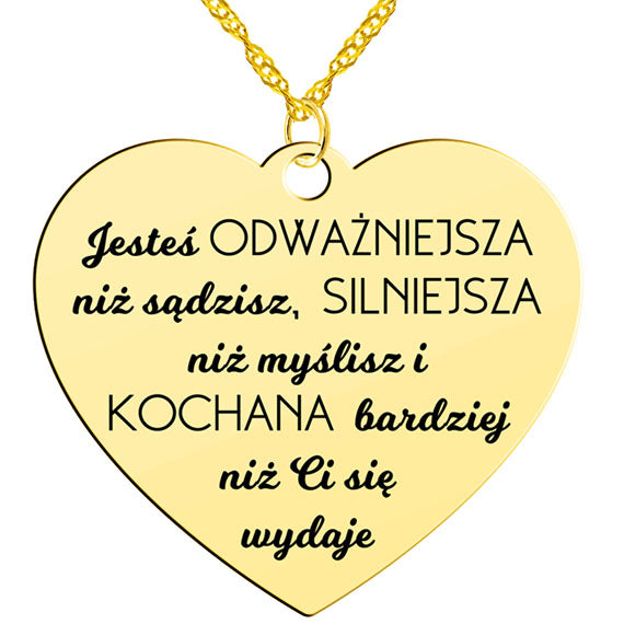 Naszyjnik serce "Jesteś wyjątkowa" pozłacany