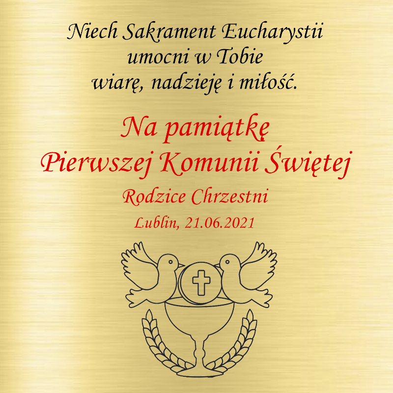 Krzyżyk z łańcuszkiem ze złota + pudełko z grawerem Pamiątka I Komunii Świętej