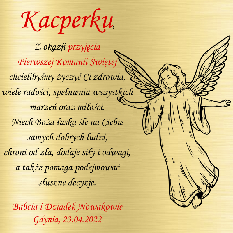 Krzyżyk z łańcuszkiem ze złota + pudełko z grawerem Pamiątka I Komunii Świętej