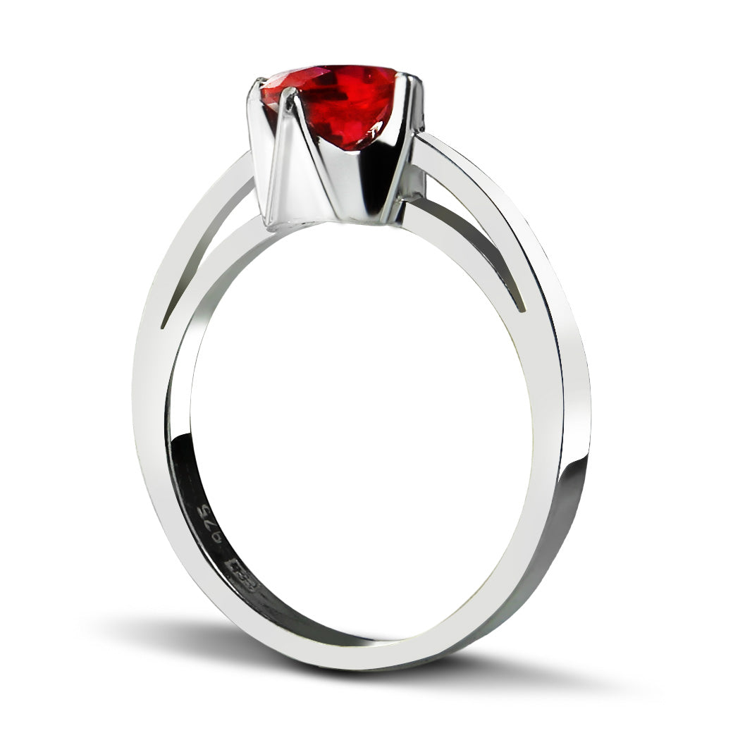 Pierścionek z wysoka koroną czerwona cyrkonia Scarlet Radiance