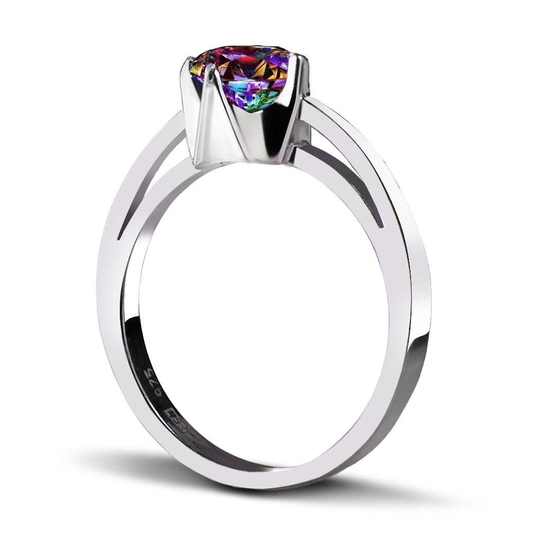 Pierścionek z wysoką koroną wielokolorowa cyrkonia