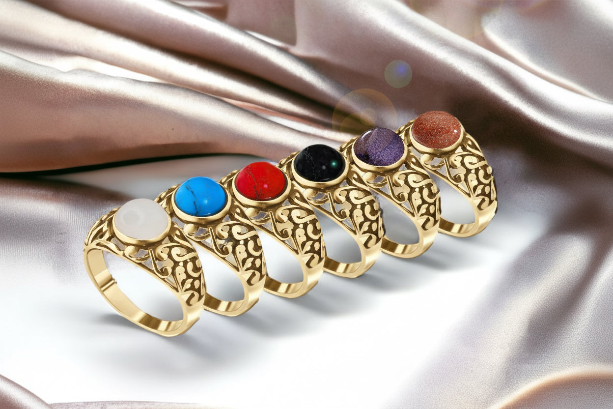 Pierścionek ażurowy z opalem srebro pozłacane