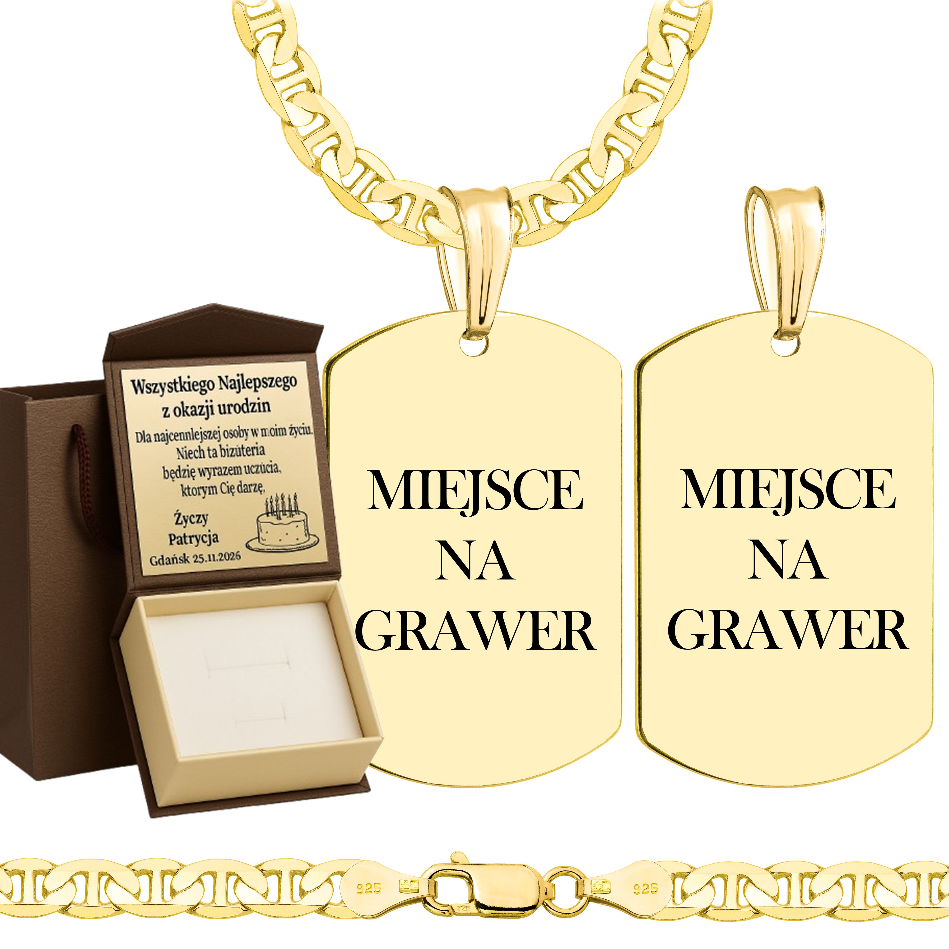 Łańcuszek pozłacany srebrny z nieśmiertelnikiem gucci 5,5mm pr. 925 585