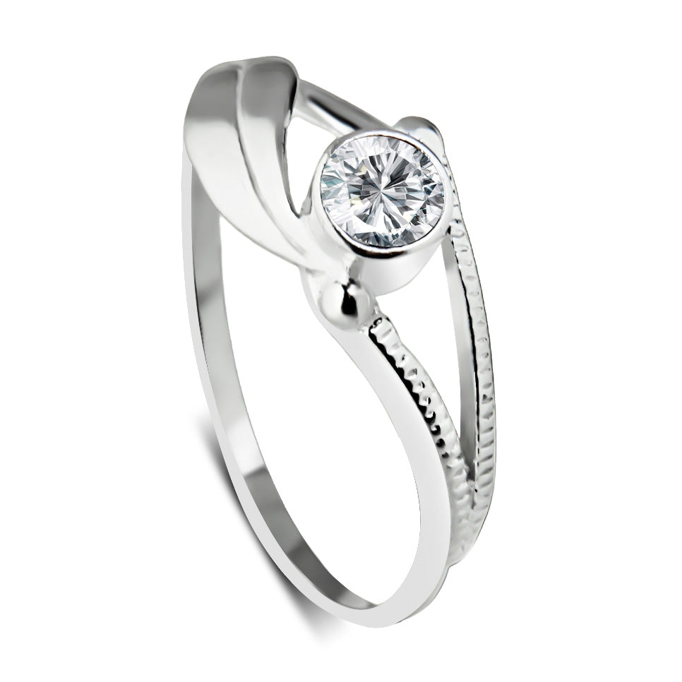 Pierścionek liść z kamieniem Shiny Cubic