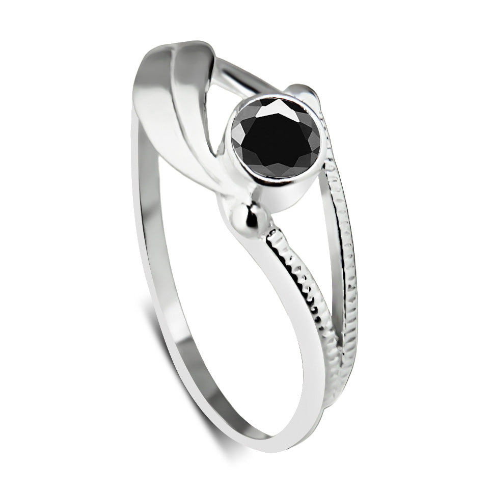 Pierścionek liść z kamieniem Black Onyx