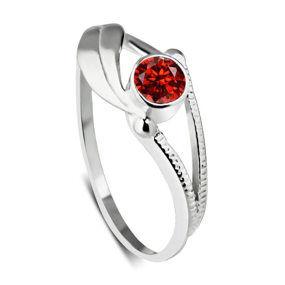 Pierścionek liść z kamieniem Rubine Red